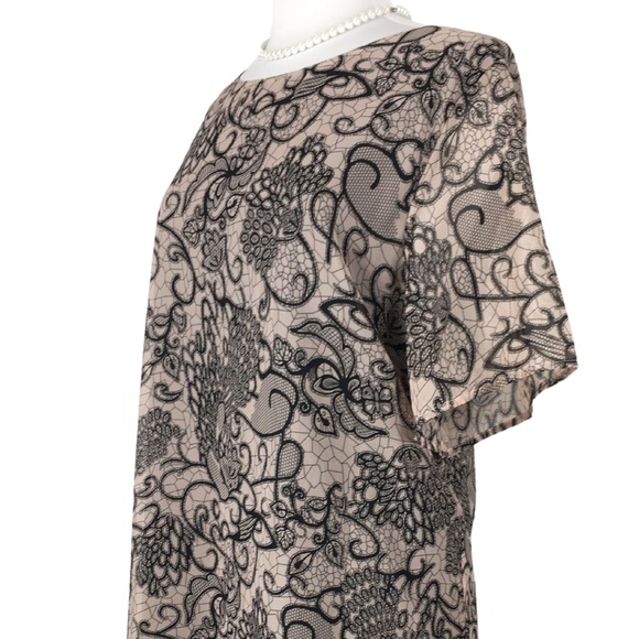 Signature Collection Avon Chiffon Nude with Black Lace Print Midi Dress size 2X - Picture 4 of 10